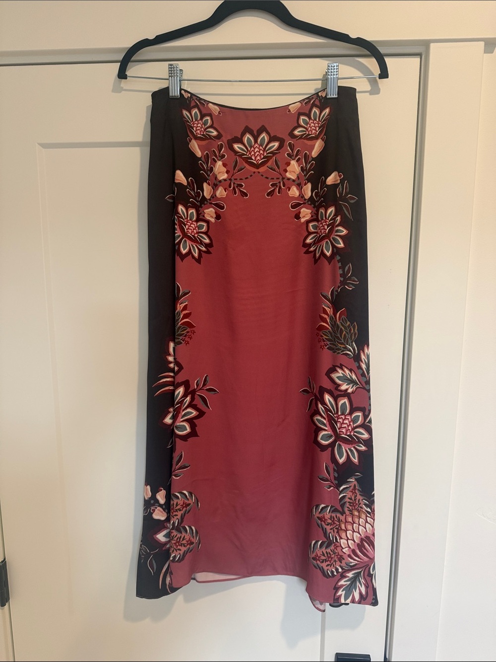 FARM Rio Burgundy and Black Floral Maxi Skirt